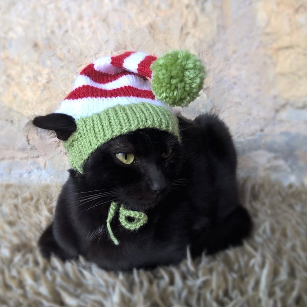 Elf Hat for Cats, Christmas Pet Costume, Gift for Cat Lovers, Pet Accessories, Elf Outfit for Cat, Kitty Elf Costume, Christmas outfit