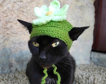 Water Lily Hat for Cat, Pet Costume, Cat Halloween Costume, Pet HalloweenOutfit, Gift for Pet Lover, Halloween Costume for Pets