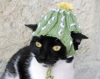 Cactus Cat Hat, Flower Hat For Cat, Halloween Costumes For Pet, Cat lover, Knitted Hat For Cat, Green Pet Hat, Costume For Cats, Hat For Cat