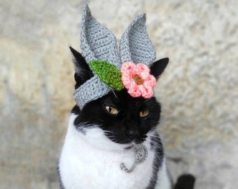 Bunny Flower Cat Hat, Bunny Hat for Cat, Bunny Hat for Cats, Costume for Cats, Hats for Cats, Halloween Cat Costume, Cat Accessories