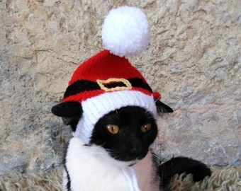 Hat for Cat,Santa Cat Hat, Knitted Santa Hat for Pet, Cat Accessories, Cat Harness, Cat Outfit, Winter Hats for Cats