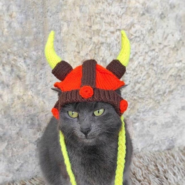 Orange Viking Hat for Cat, Pet Costume, Viking Helmet for Cat, Viking Pet Costume, Halloween Costume for Cat, Hats for Cats, Cat Accessories