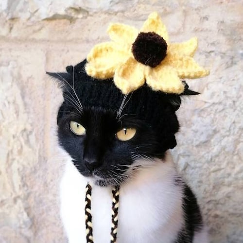 Sunflower Hat for Cat Knitted Sunflower Pet Costume Cat Etsy