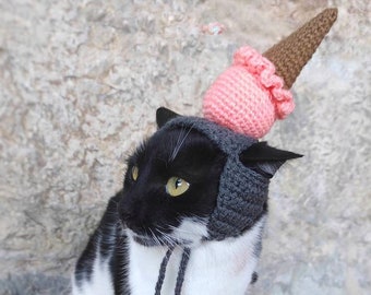 Cappello da gatto gelato, cappello da gelato all'uncinetto per gatto, cappello per gatto, costume per gatti, cappelli per gatti, costume da gatto di Halloween, accessori per gatti