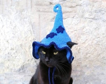 Witch Hat for Cat, Blue Pet Costume, Cat Halloween Costume, Pet Halloween Witch Outfit, Gift for Pet Lover, Halloween Costume for Pets