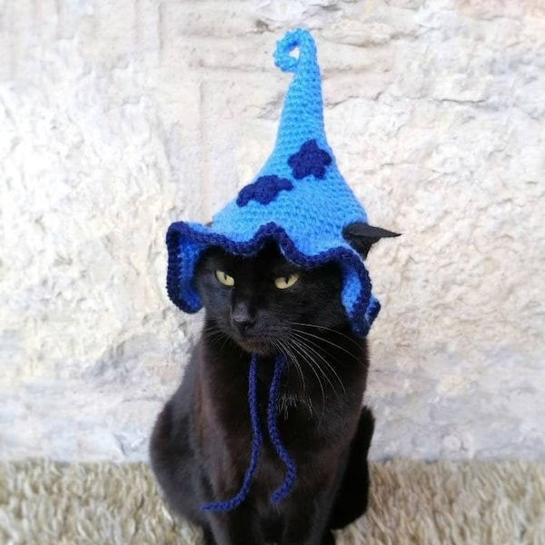 Witch Hat for Cat, Blue Pet Costume, Cat Halloween Costume, Pet Halloween Witch Outfit, Gift for Pet Lover, Halloween Costume for Pets