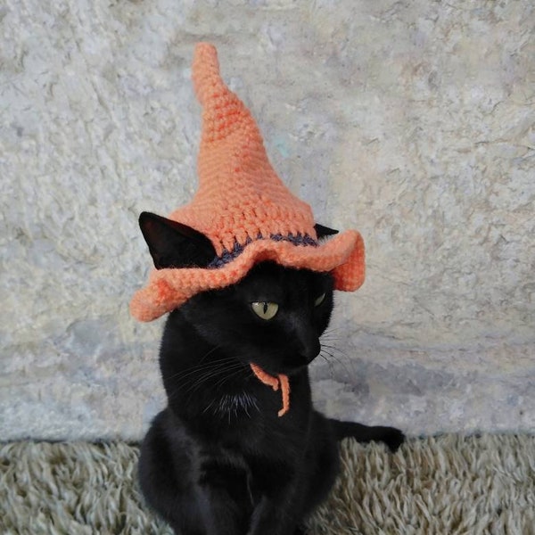 Witch Hat for Cat, Pet Costume, Cat Halloween Costume, Pet Halloween Witch Outfit, Gift for Pet Lover, Halloween Costume for Pets