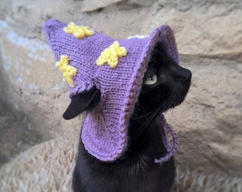 Chapeau de sorcier violet, chapeau de sorcier pour chat, chapeau de sorcier pour chats, déguisement pour chats, chapeaux pour chats, déguisement de chat d'Halloween, accessoires de chat