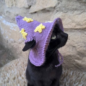 Purple Wizard Cat Hat, Wizard Hat for Cat, Wizard Hat for Cats, Costume for Cats, Hats for Cats, Halloween Cat Costume, Cat Accessories image 1