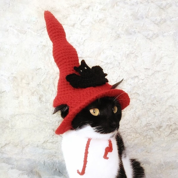 Red Witch Hat for Cat, Pet Costume, Cat Halloween Costume, Pet Halloween Witch Outfit, Gift for Pet Lover, Halloween Costume for Pets