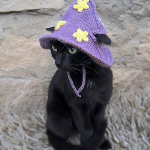 Purple Wizard Cat Hat, Wizard Hat for Cat, Wizard Hat for Cats, Costume for Cats, Hats for Cats, Halloween Cat Costume, Cat Accessories image 2