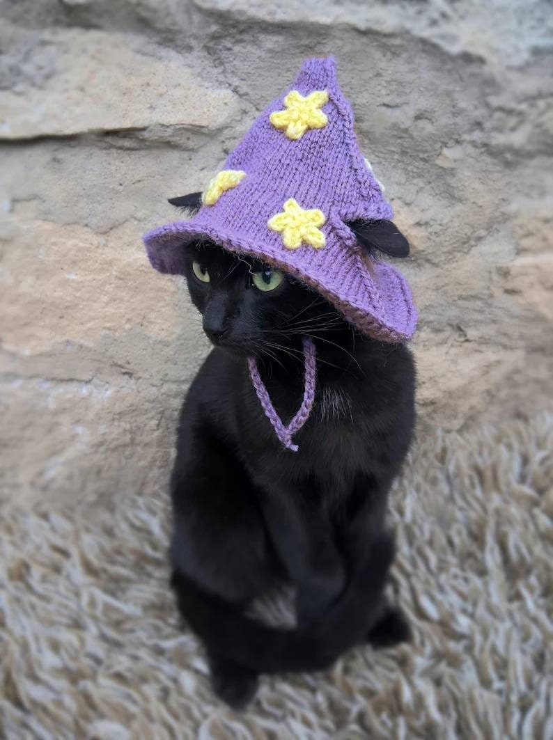 Purple Wizard Cat Hat, Wizard Hat for Cat, Wizard Hat for Cats, Costume for Cats, Hats for Cats, Halloween Cat Costume, Cat Accessories image 2