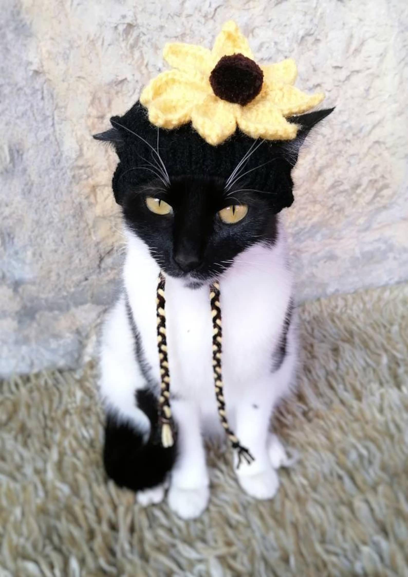 Sunflower Hat for Cat Knitted Sunflower Pet Costume Cat Etsy