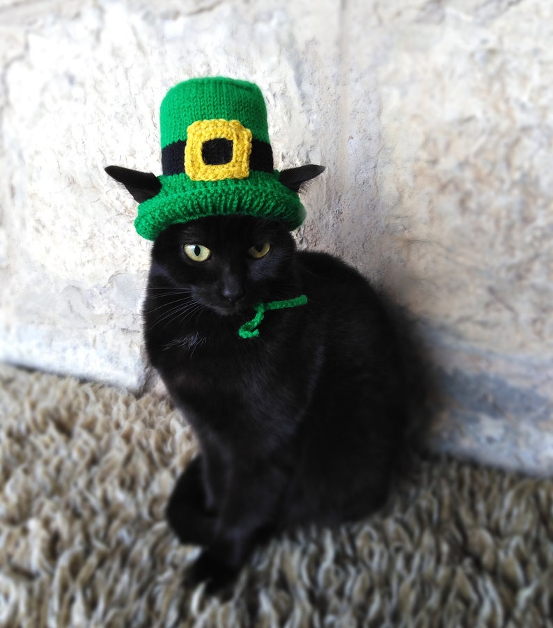 St. Patricks Day Hut für Katze, Kobold Haustier Kostüm, St. Patricks Day Zylinder für Kitty, Irischer Kätzchen Hut, Grüner Zylinder für Katzen Bild 4