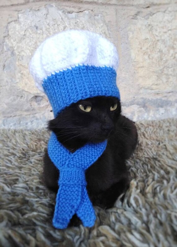 Chef Cat Costume Hat and Red Scarf Chef Pet Halloween Etsy