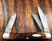 Vintage Antique Ulster 98 4 quot Long Pull Stockman Folding Pocket Knife Made in USA 3 Blade Plain Edge Carbon Steel Survival Old Used Tool