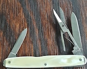 Vintage Robeson Shuredge Folding Pocket Knife Made in USA 732148 3 Blade Plain Edge Scissors