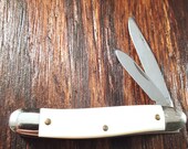 Vintage Colonial Jack Folding Pocket Knife Knives Knifes Made In USA 2 Blade Plain Edge White Survival Tools Tool Lot6375