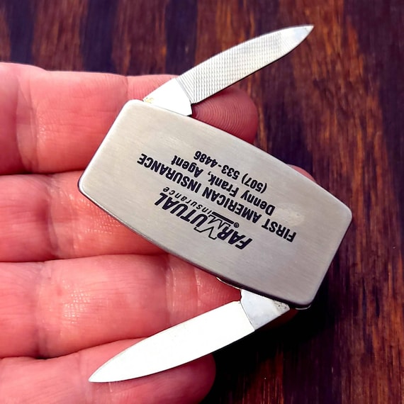 Vintage Zippo Money Clip Farm Mutual Advertising Pocket Knife Made