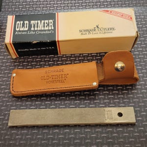 Schrade Old Timer Honesteel Knife Sharpener Made in USA W/Sheath Box Papers New Old Stock