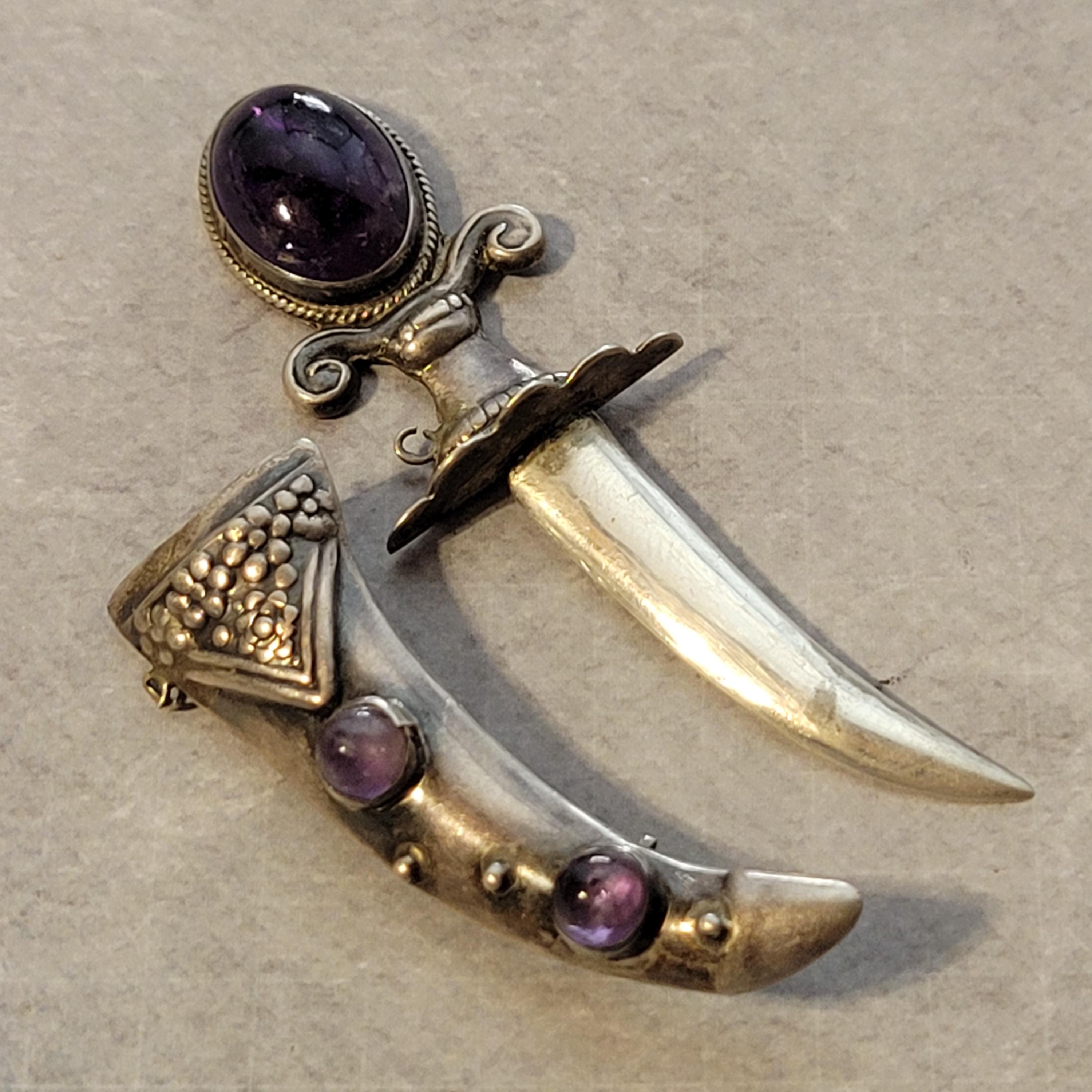 Vintage Broach Pin Made in Venice Italy of Silver Dagger With