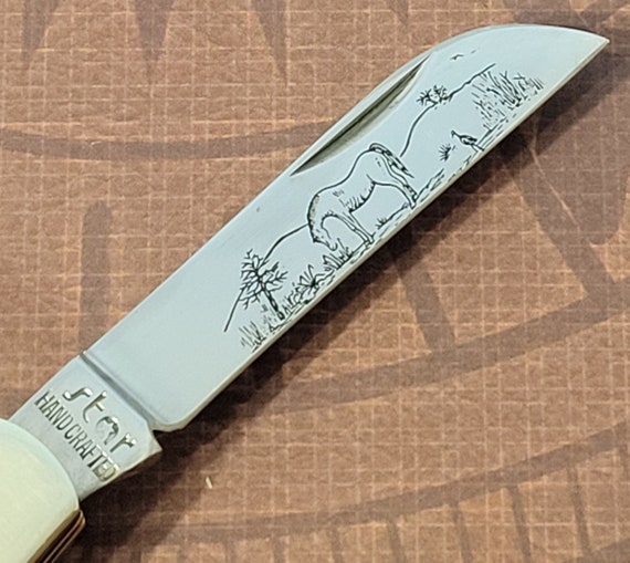 Star Handcrafted Knife Japan 1980s Sway Back Congress Pick Bone