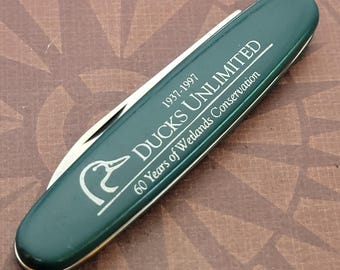 Imperial Ducks Unlimited Jack Knife Ireland Bluish Green Synthetic Handles Stainless Steel Blade 3 3/4" Closed Vintage Folder