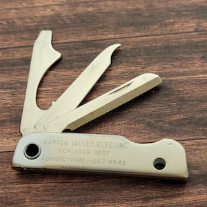 Vintage Bassett Folding Keychain Tool Knife Bottle Opener Nail File Made in the USA Canyon Valley Electric Inc