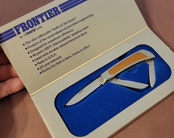 Frontier Knife USA By Imperial 1970s Three Blade Folder Birch Inlay Handles