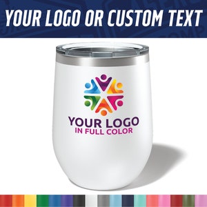 Custom Printed 12oz Wine Tumbler with full color logo - Custom Printed Travel Mug - Logo on Travel Mug - Client Gifts - Full Color Logo Swag