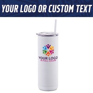 Custom Printed 20oz Skinny Tumbler with straw and slider lid - Custom Logo Tumblers - Personalized Slim Tumblers - Tumbler with Color Logo