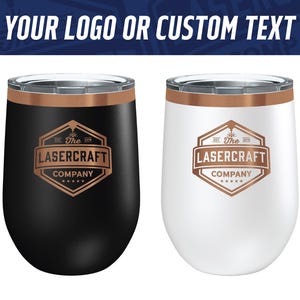 Custom 12oz Engraved Wine Tumbler - Rose Gold Ion Plated Metal - Personalized Logo or Artwork - Unique Gift - Corporate & Business Branding