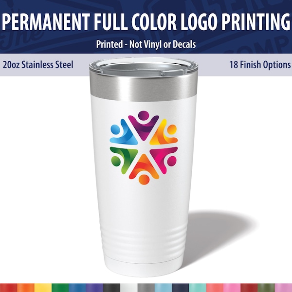 Custom Logo Tumbler – Full Color 20oz Stainless Steel Cup, Bulk Corporate Swag & Business Gifts