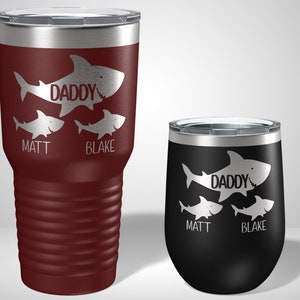 Daddy Shark Baby Shark Personalized Tumblers - Personalized Gifts for Dad - Daddy Shark Travel Mug - Birthday Gift for Dad - Christmas Gift