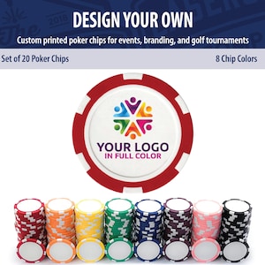 Custom Logo Poker Chips Set of 20 - Full Color UV Printed Golf Ball Markers, Drink Tokens, Corporate Swag, Wedding & Bachelor Party Favors