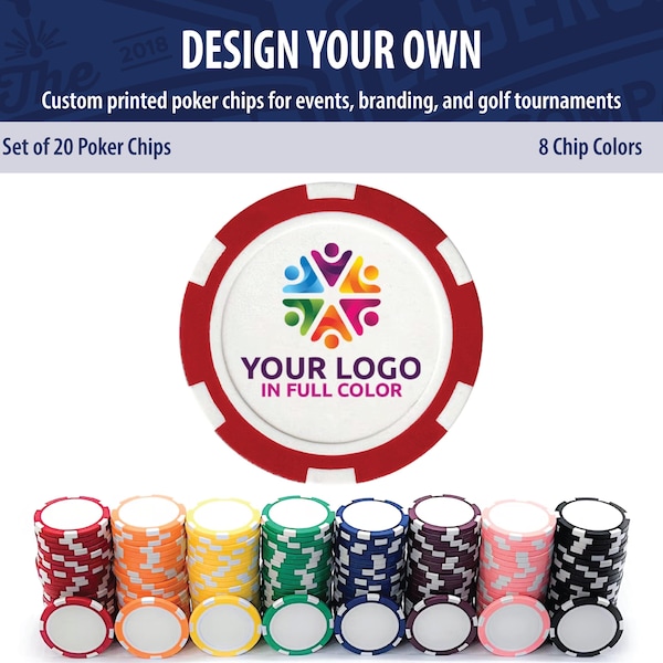 Juego de 20 fichas de póker con impresión personalizada - Ficha de póker con logotipo a todo color - Ficha de póker con impresión personalizada - Marcador de pelota de golf con logotipo - Fichas de bebida personalizadas