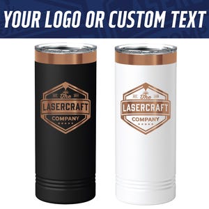 Custom 22oz Engraved Skinny Tumbler - Rose Gold Ion Plated Metal - Personalized Logo or Artwork - Unique Gift - Corporate Business Branding