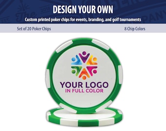 Custom Printed Poker Chips Set of 20 - Full Color Logo Poker Chip - Custom Print Poker Chip - Logo Golf Ball Marker - Custom Drink Tokens