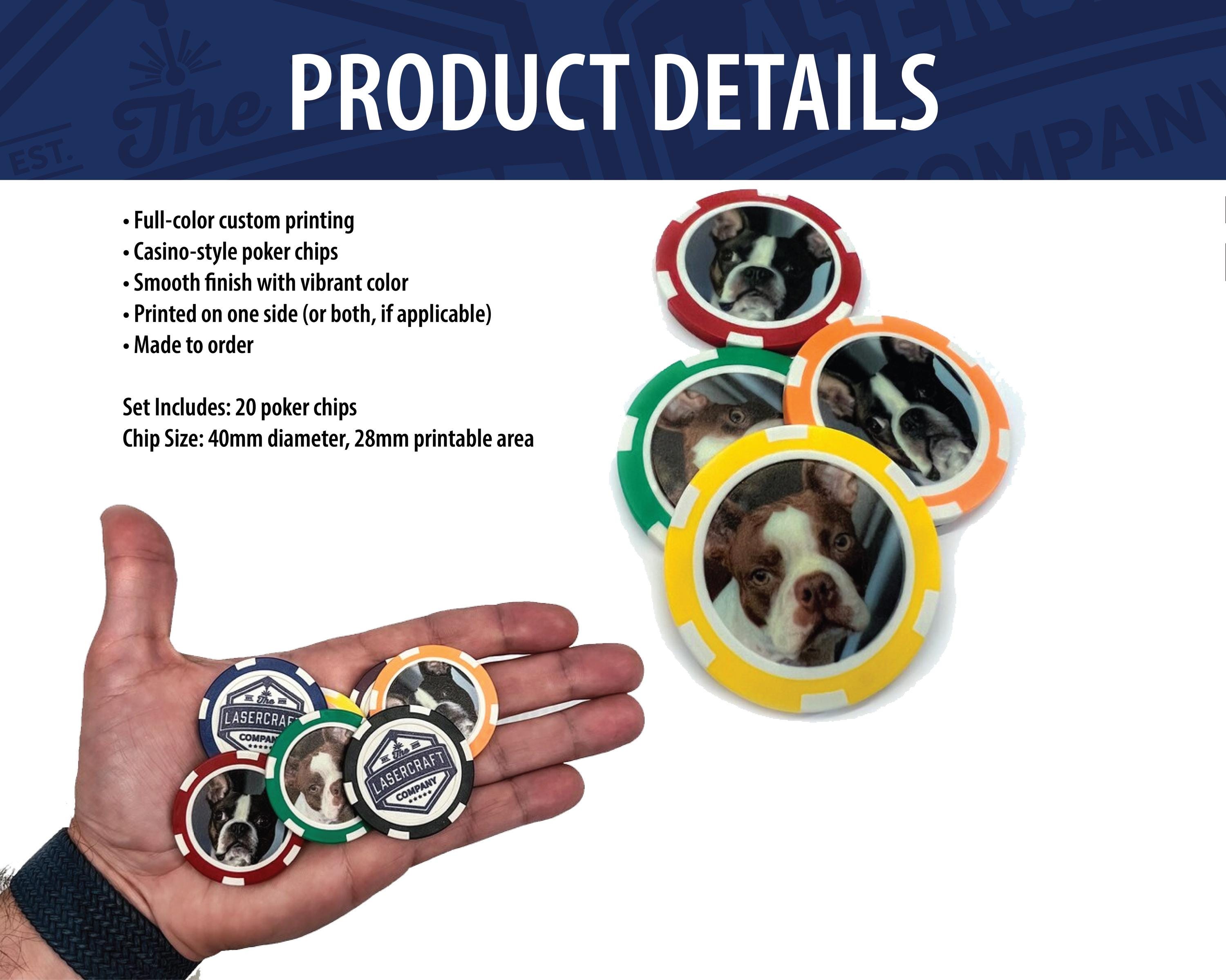 100 Jetons De Poker Acryliques Personnalisables – Votre Logo, Photo Ou Texte – Impression UV Recto Verso – 40 Ou 50 Mm – Idéal Cadeaux, Mariages, événements Pro
