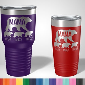 Mama Bear Personalized Tumblers - Personalized Gifts for Mom - Custom Engraved Travel Mug - Christmas Gifts for Mom - Birthday Gift for Mom