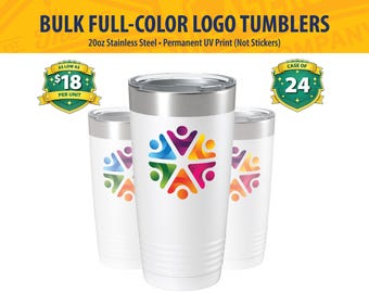 Custom Logo 20oz Tumbler Set of 24 – Full Color UV Print, Stainless Steel