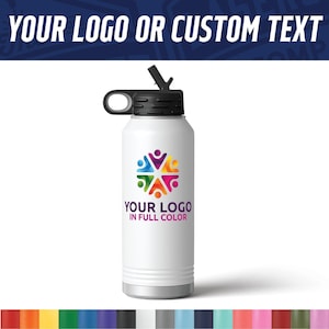 Custom Logo Water Bottle 32oz - Full Color UV Printed Insulated Bottle - Bulk Corporate Swag, Client & Employee Gifts, Gym image 1
