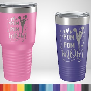 Pom Pom Mom Tumbler - Cheerleading Mom Gifts - Personalized Gifts for Cheering Moms - Cheer Mom Travel Mug - Cheer Mom Mug - Cheer Mom Cup