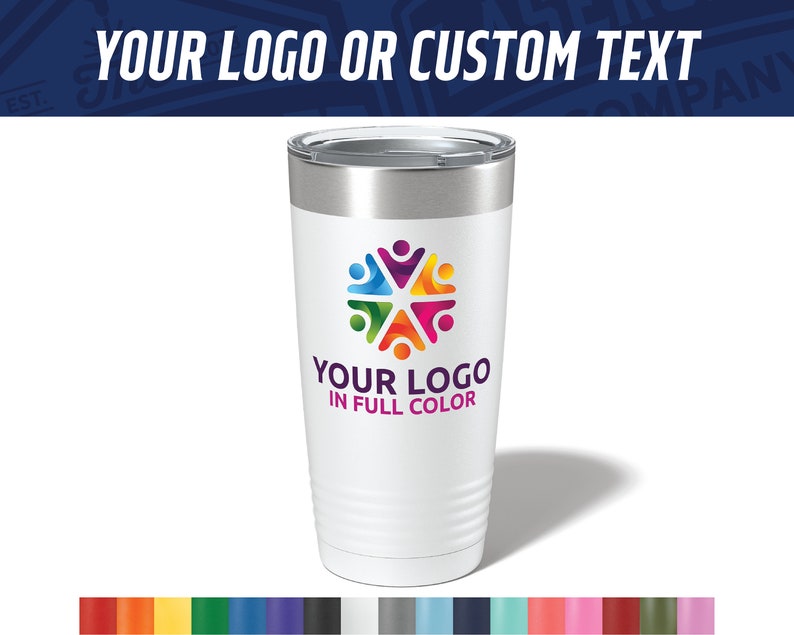 Custom Printed 20oz Tumbler with full color logo Custom Printed Travel Mug Logo on Travel Mug Client Gifts Full Color Logo Swag image 1