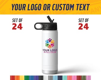 Bulk 20oz Small Insulated Water Bottle with full color logo - Set of 24 - Wholesale Water Bottle Small with logo - Bulk Color Logo Gifts