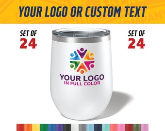 Bulk 12oz Wine Tumbler with full color - Set of 24 - Bulk Color Logo Tumblers - Custom Printed Stemless Wine Tumbler - Bulk Logo Gifts Swag