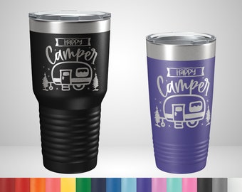 Happy Camper RV Laser Etched Tumbler Wine Funny Tumblers Birthday Gifts