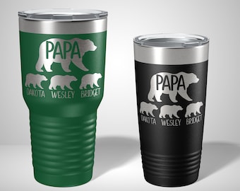 Papa Bear Personalized Tumblers - Personalized Gifts for Dad - Custom Dad Gifts - Fathers Day Gifts - Gift for Grandpa - Unique Gift Ideas