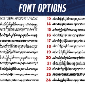 May include: A graphic showing 24 different font options for lettering. The fonts are numbered 1 through 24 and each font shows the alphabet in uppercase and lowercase letters.