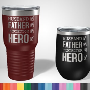 Husband Father Protector Hero Tumbler for Dad - Personalized Fathers Day Gifts - Personalized Gifts for dads - Fathers Day Gifts Tumblers